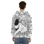 White And Black Leo Sign Print Men's Velvet Pullover Hoodie