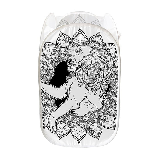 White And Black Leo Sign Print Mesh Laundry Hamper