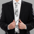 White And Black Leo Sign Print Necktie