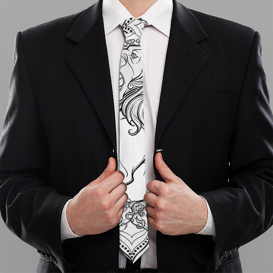White And Black Leo Sign Print Necktie