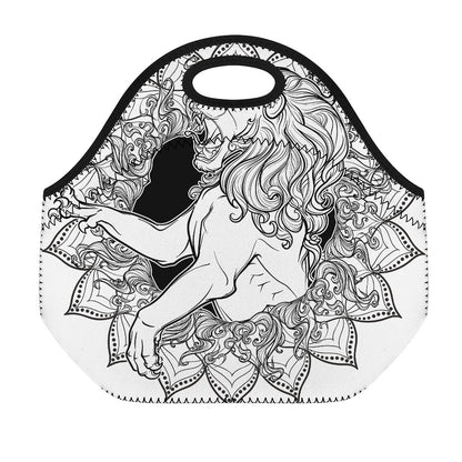 White And Black Leo Sign Print Neoprene Lunch Bag