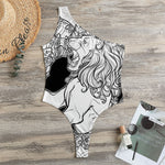 White And Black Leo Sign Print One Shoulder Bodysuit