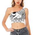 White And Black Leo Sign Print One Shoulder Crop Top