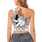 White And Black Leo Sign Print One Shoulder Crop Top