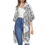 White And Black Leo Sign Print Open Front Beach Cover Up