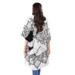 White And Black Leo Sign Print Open Front Beach Cover Up