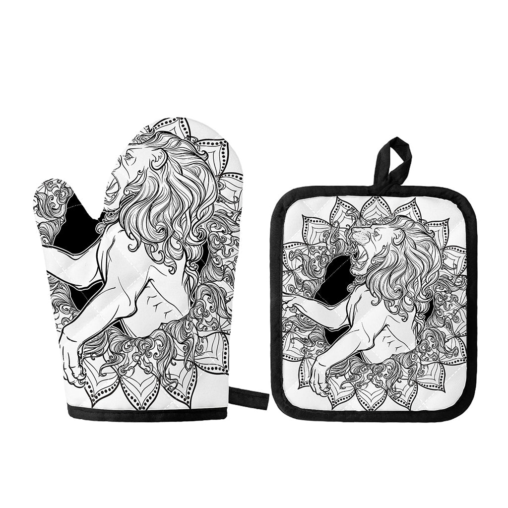 White And Black Leo Sign Print Oven Mitt And Pot Holder Set