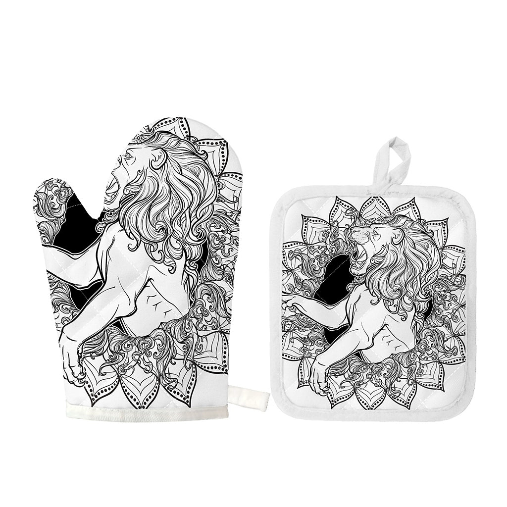 White And Black Leo Sign Print Oven Mitt And Pot Holder Set