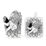 White And Black Leo Sign Print Oven Mitt And Pot Holder Set
