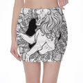 White And Black Leo Sign Print Pencil Mini Skirt