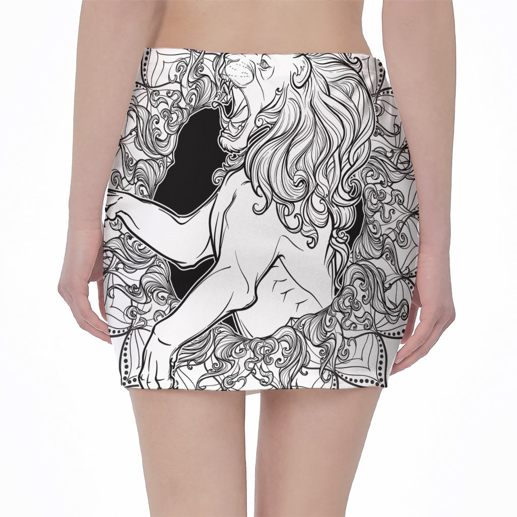 White And Black Leo Sign Print Pencil Mini Skirt