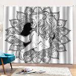 White And Black Leo Sign Print Pencil Pleat Curtains