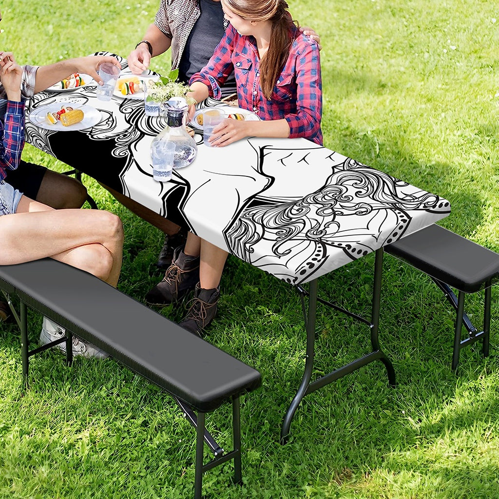 White And Black Leo Sign Print Picnic Table Cover
