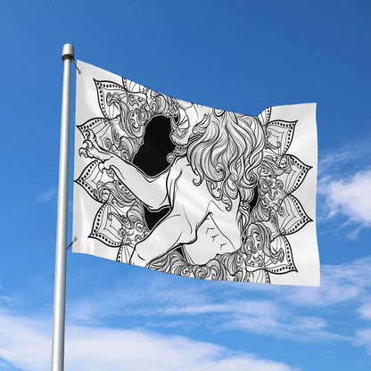 White And Black Leo Sign Print Polyester Flag
