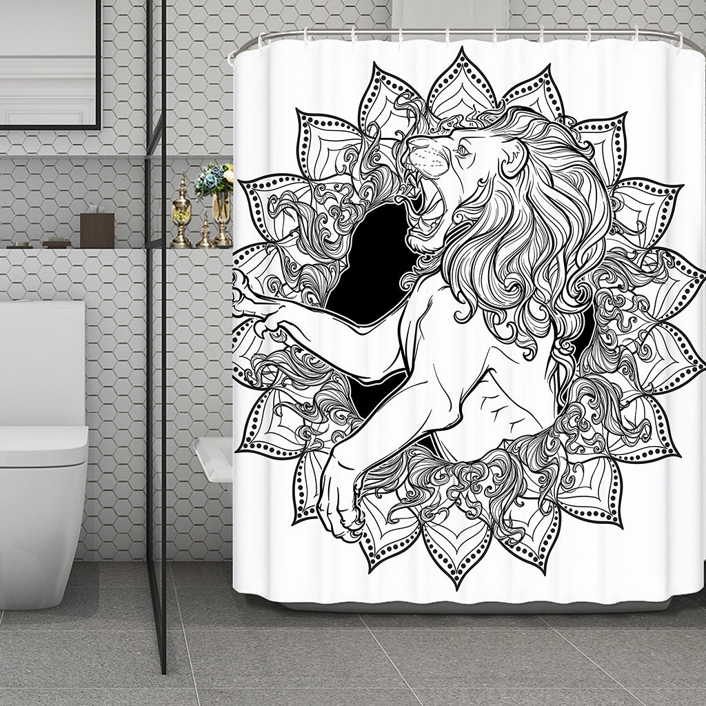 White And Black Leo Sign Print Polyester Shower Curtain