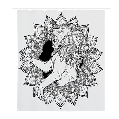 White And Black Leo Sign Print Polyester Shower Curtain