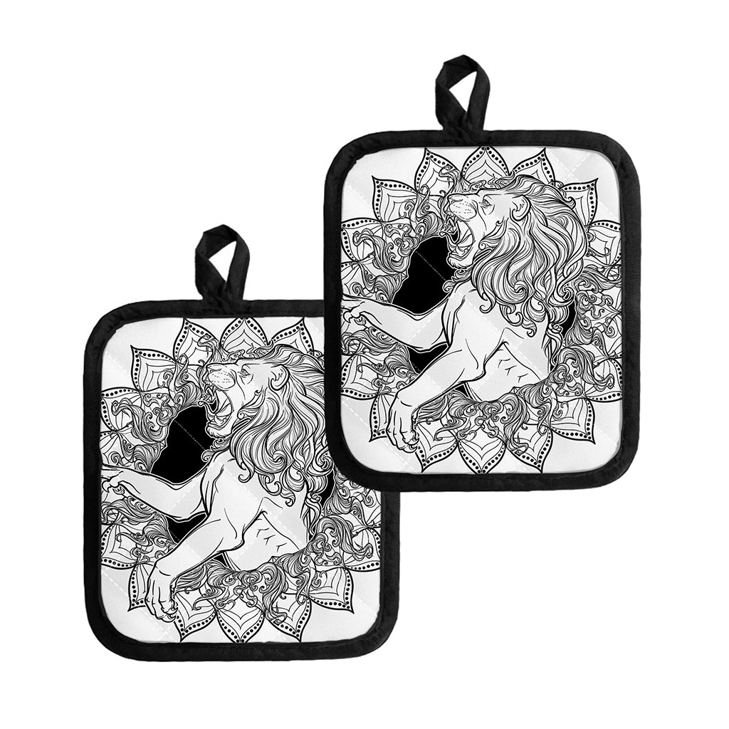 White And Black Leo Sign Print Pot Holders