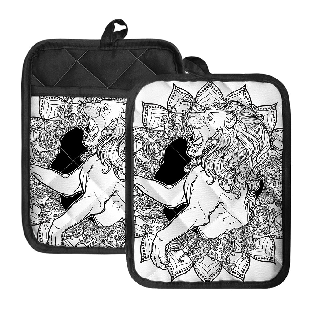 White And Black Leo Sign Print Pot Holders With Pocket