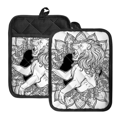 White And Black Leo Sign Print Pot Holders With Pocket