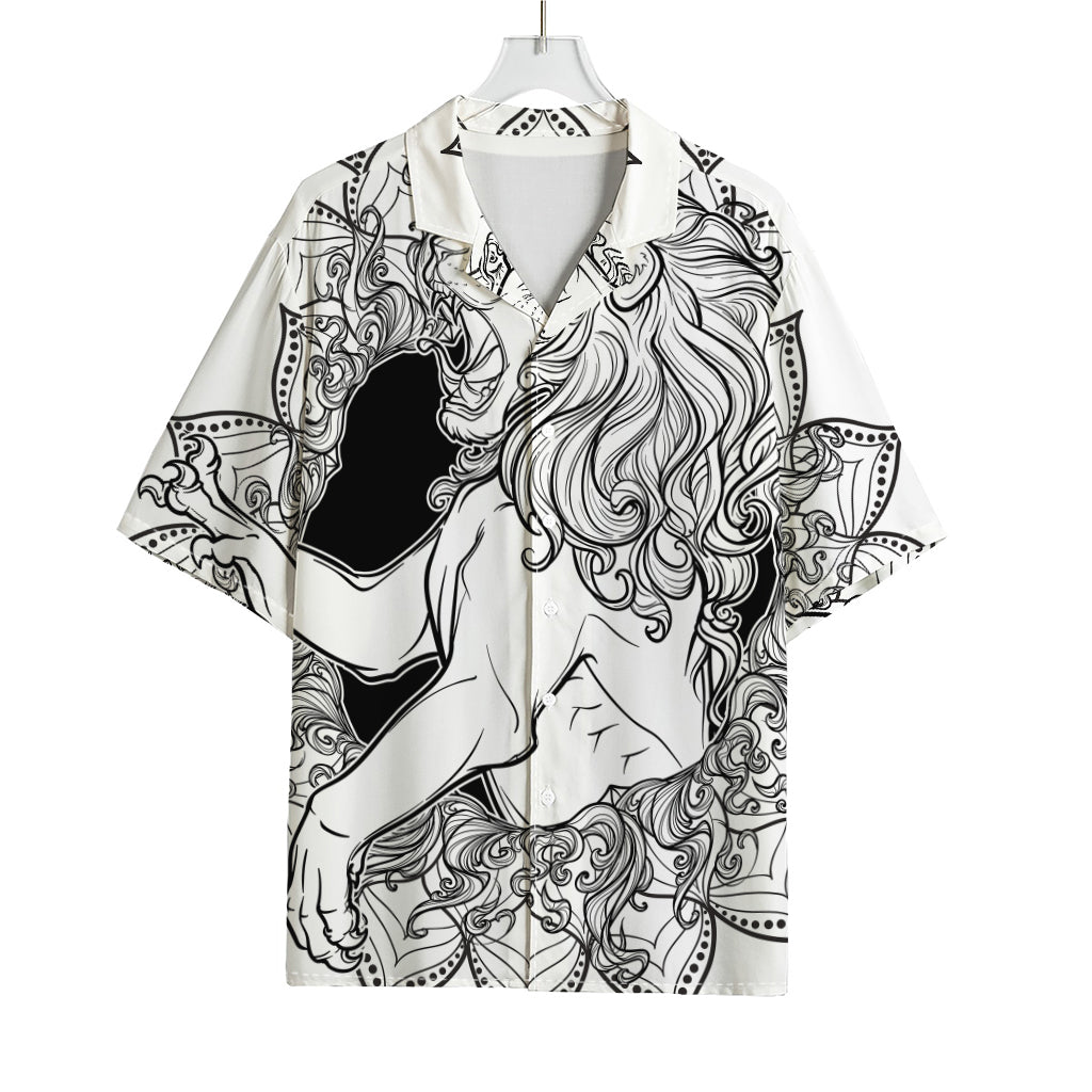 White And Black Leo Sign Print Rayon Hawaiian Shirt