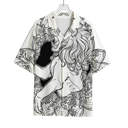 White And Black Leo Sign Print Rayon Hawaiian Shirt
