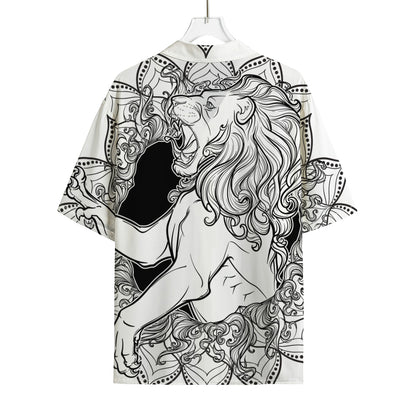 White And Black Leo Sign Print Rayon Hawaiian Shirt