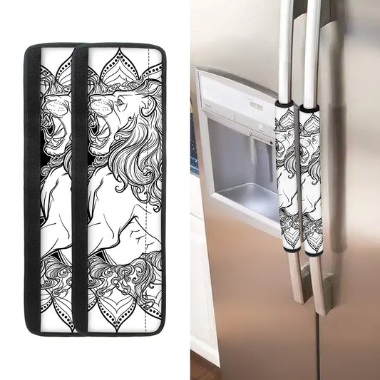White And Black Leo Sign Print Refrigerator Handle Covers