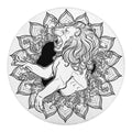 White And Black Leo Sign Print Round Blanket