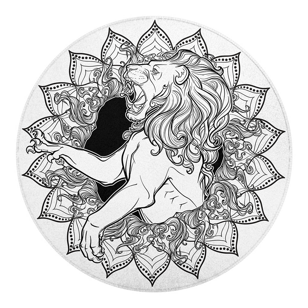 White And Black Leo Sign Print Round Blanket