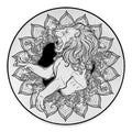 White And Black Leo Sign Print Round Floor Mat