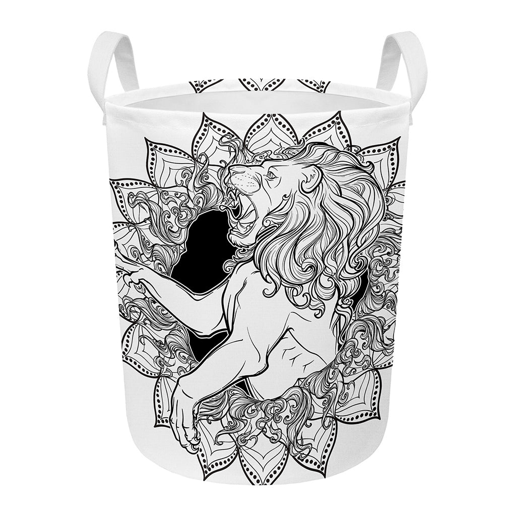 White And Black Leo Sign Print Round Laundry Basket