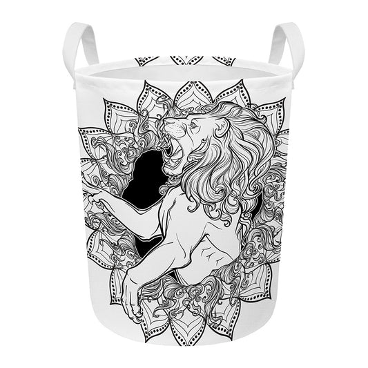 White And Black Leo Sign Print Round Laundry Basket