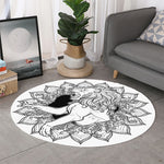 White And Black Leo Sign Print Round Rug