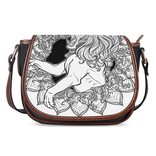 White And Black Leo Sign Print Saddle Bag