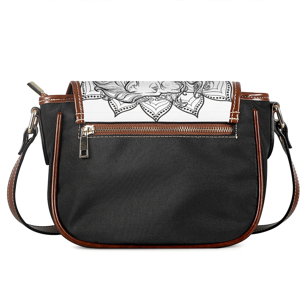 White And Black Leo Sign Print Saddle Bag