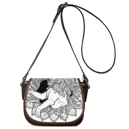 White And Black Leo Sign Print Saddle Bag