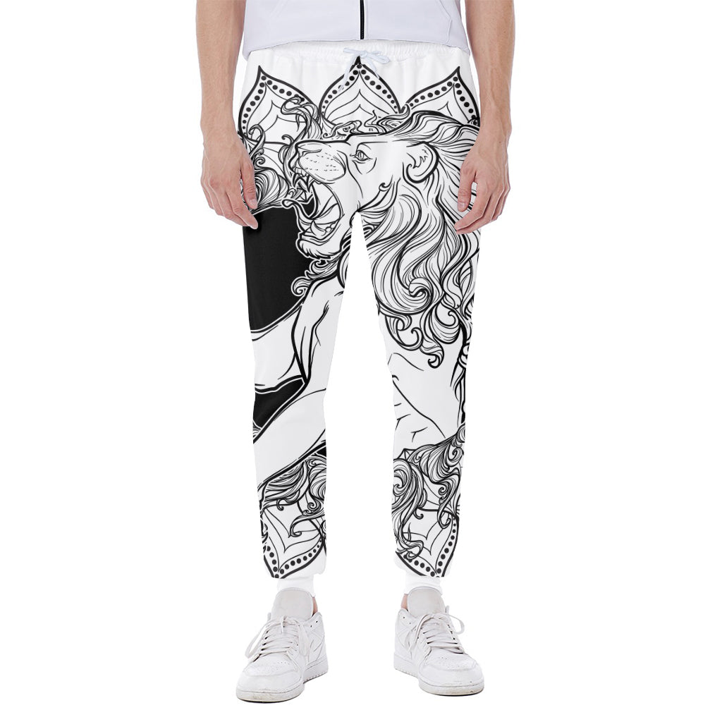 White And Black Leo Sign Print Scuba Joggers