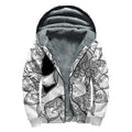 White And Black Leo Sign Print Sherpa Lined Zip Up Hoodie