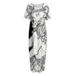 White And Black Leo Sign Print Short Sleeve Long Nightdress