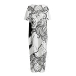 White And Black Leo Sign Print Short Sleeve Long Nightdress