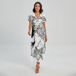 White And Black Leo Sign Print Short Sleeve Maxi Dress