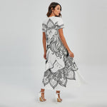 White And Black Leo Sign Print Short Sleeve Maxi Dress