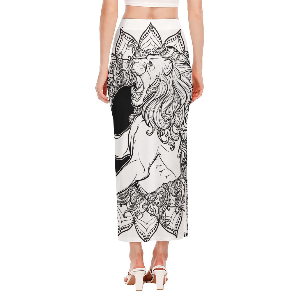 White And Black Leo Sign Print Side Slit Maxi Skirt