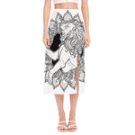 White And Black Leo Sign Print Side Slit Midi Skirt