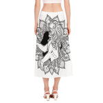 White And Black Leo Sign Print Side Slit Midi Skirt