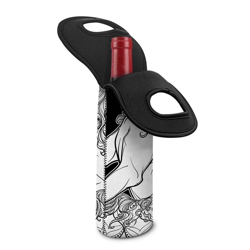 White And Black Leo Sign Print Single Neoprene Wine Tote