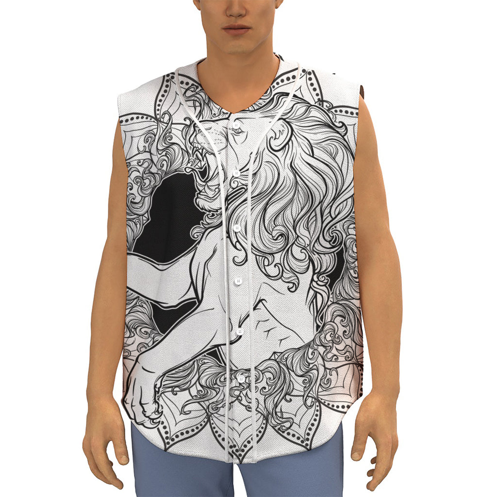 White And Black Leo Sign Print Sleeveless Baseball Jersey