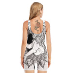 White And Black Leo Sign Print Sleeveless One Piece Swimsuit
