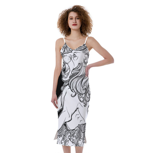 White And Black Leo Sign Print Slim Fit Midi Cami Dress