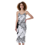 White And Black Leo Sign Print Slim Fit Midi Cami Dress